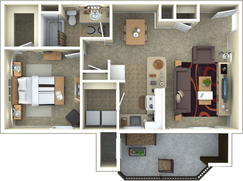 Floor plan for 1 bed, 1 bath, 740 sqft